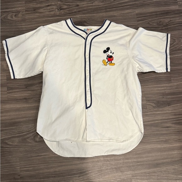 Vintage Guetta Brothers Embroidered Mickey Mouse Baseball Shirt Size L Disney - Picture 1 of 9